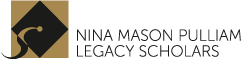 Nina Mason Pulliam Legacy Scholars banner - black graduation cap on brown background